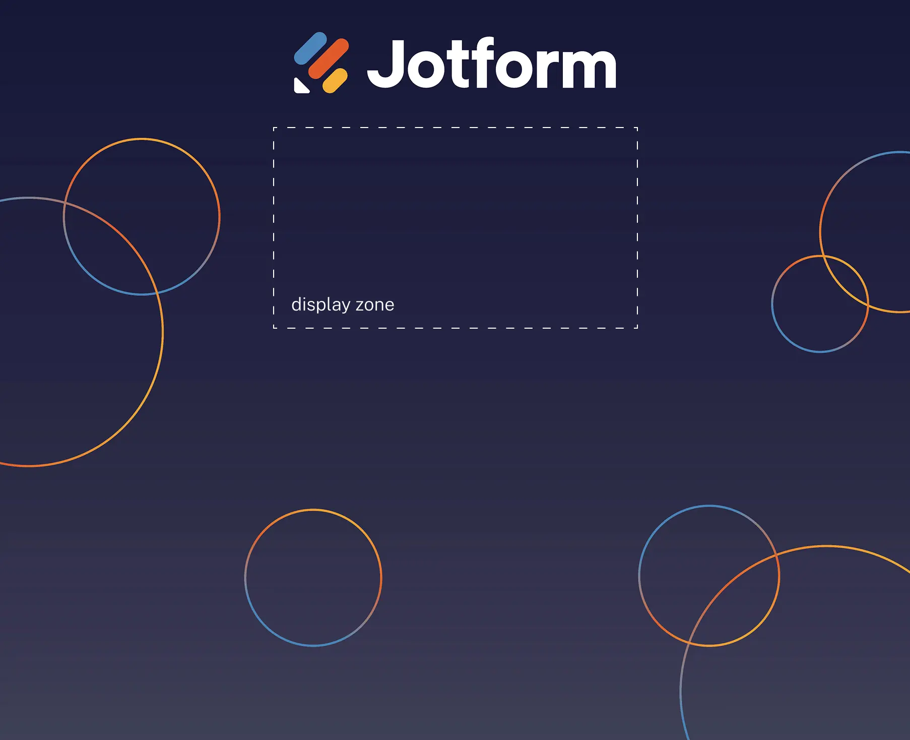 2023 back wall: Jotform logo above a marked display zone, on a navy gradient with outlined circles