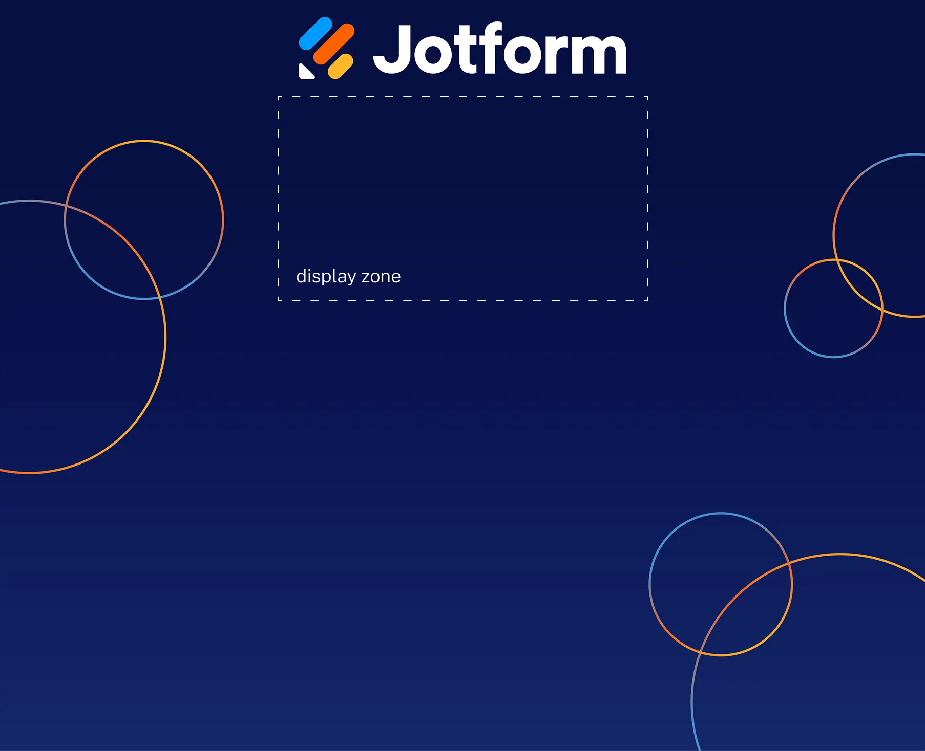 2024 back wall: Jotform logo above a marked display zone, on a deeper navy gradient with outlined circles